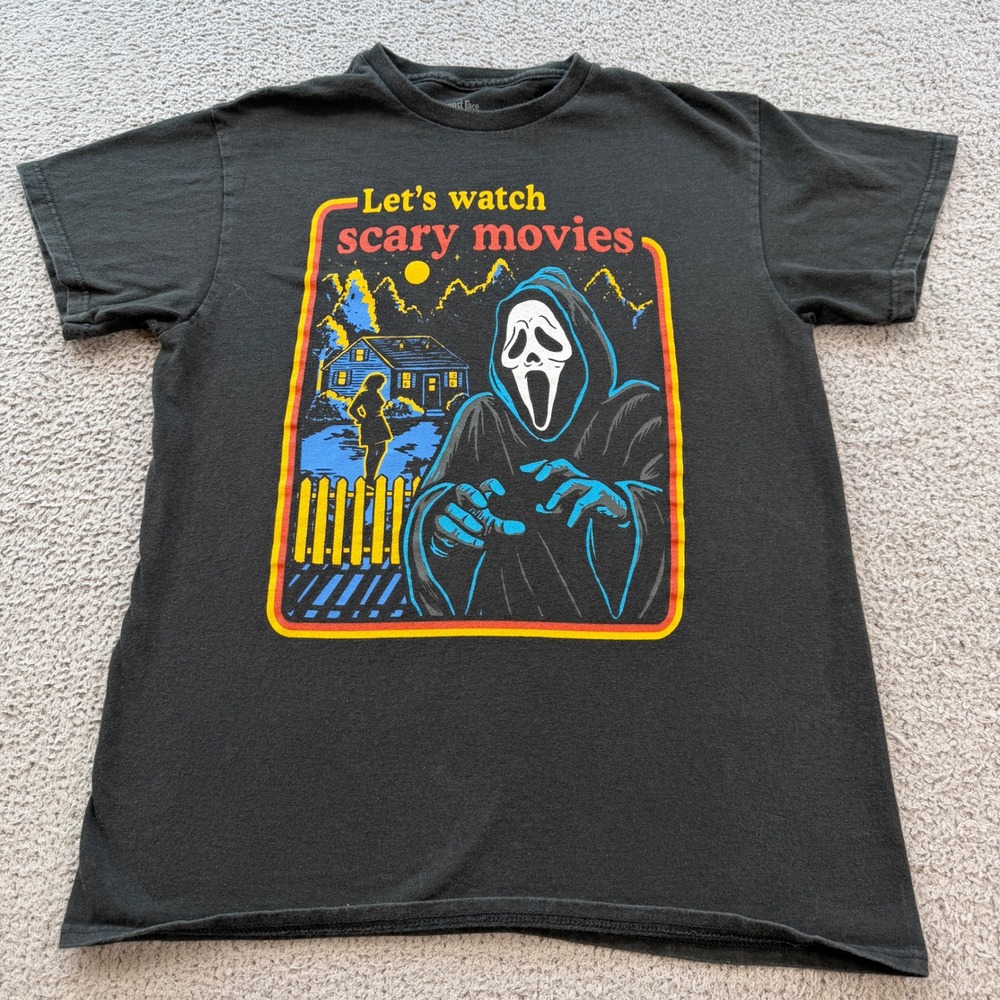 Ghost Face Lets Watch Scary Movies Black Graphic T-Shirt Mens Medium Scream